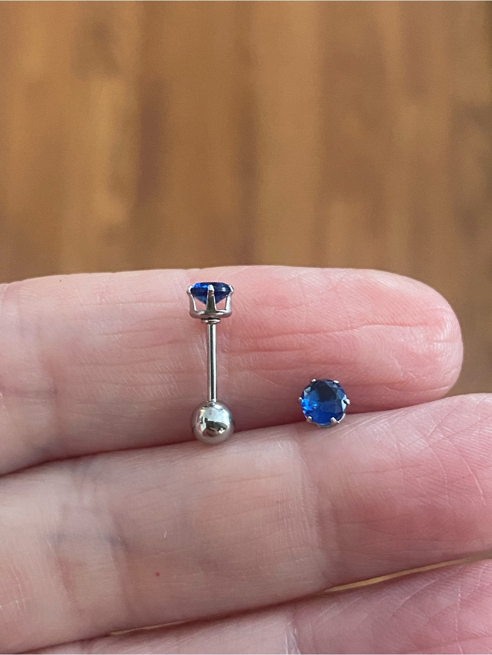 Blue Cubic Zirconia Barbell Stud Earring - Women Jewelry